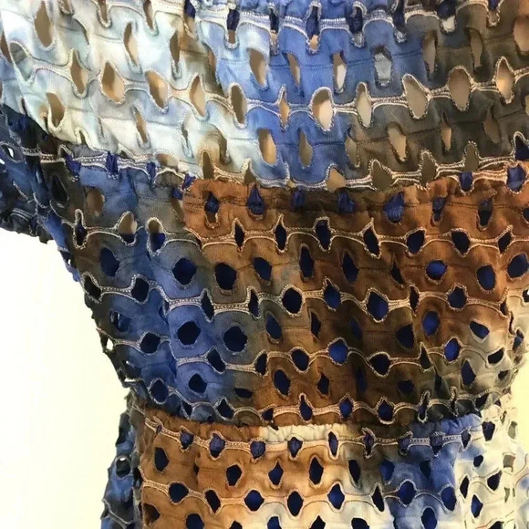 Muse Blue Brown Tye Dye Eyelit Babydoll Dress - Picture 6 of 6